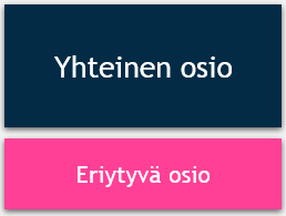 Valintakokeen B rakenne kuvattuna visuaalisessa muodossa: yhteinen osio on kuvattu sinisellä laatikolla, ja sen alla on kuvattu eriytyvä osio vaaleanpunaisella laatikolla.